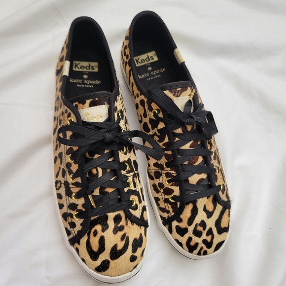 KATE SPADE KEDS. Animal Print Calf Hair Lace-Up Sneakers Kickstart. Size 9 - Picture 4 of 17